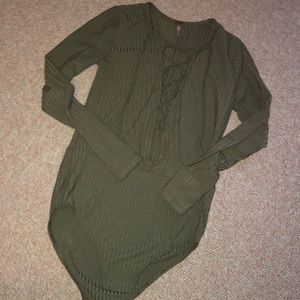 Front cut out olive green body suit